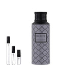 Maison Asrar Majesty sample – decant naast de volle fles ter herkenning