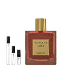 Rayhaan Tonquin Giza sample – decant naast de volle fles ter herkenning